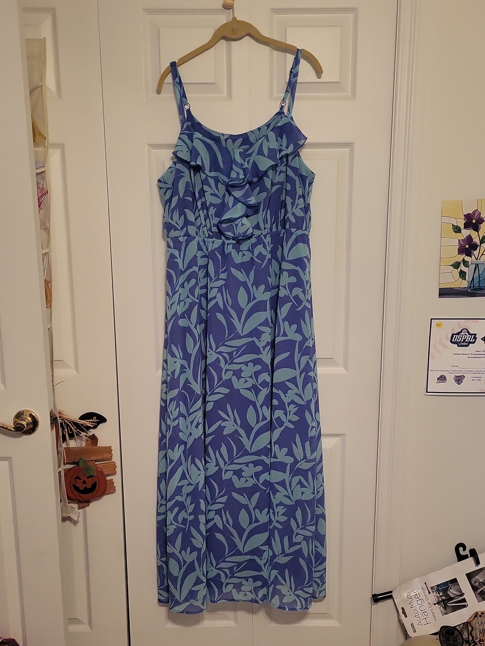 Blue Floral Ruffle Maxi Dress